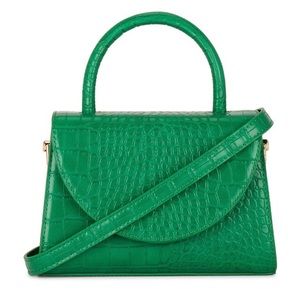 Olga Berg Nadia Faux Leather Embossed Top Handle Bag in Green NEW
